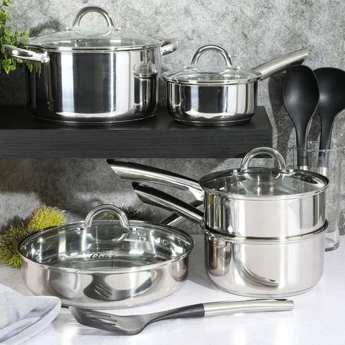 Vista 3 de Oster Sangerfield - Juego de utensilios de cocina de acero inoxidable de 12 piezas con herramientas de cocina, ollas y sartenes antiadherentes