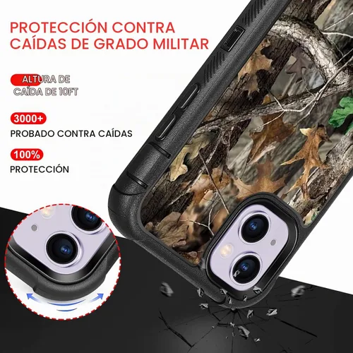 Vista 3 de Carcasa para iPhone 15, diseño de hojas de camuflaje Design for Women Men Boys Kids, 3-Layer Rugged Shockproof Anti-Slip Hard Bumper Silicone