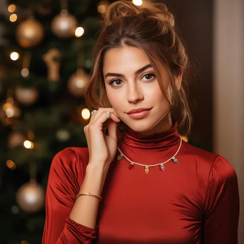 Vista 6 de Christmas Necklace For Women Chrismas Light Bulb Choker Christmas Tree Pendant Necklace