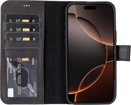Vista 76 de HARDISTON Funda de piel auténtica hecha a mano compatible con iPhone 11 Pro de 5.8 pulgadas, funda magnética desmontable con tarjeteros - bordes
