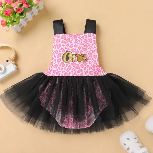 Vista 23 de IBTOM CASTLE Vestido de princesa tutú para niña pequeña con estampado de leopardo, dona, ratón, vestido de princesa con funda para pañales, conjunto