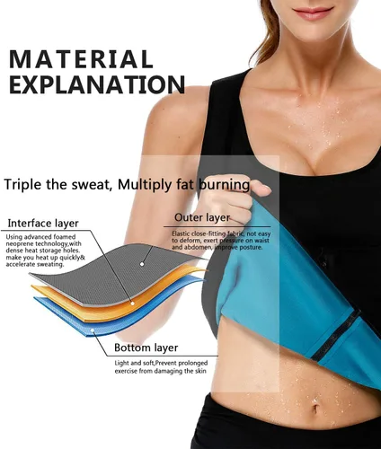 Vista 2 de Chaleco de sauna de neopreno para mujer, entrenador de cintura, sudor caliente, corsé delgado con cremallera, camiseta sin mangas para entrenamiento