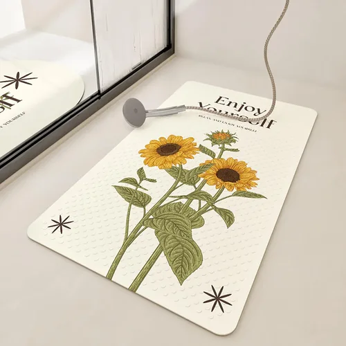 Vista 8 de UKELER Juego de 2 alfombras de baño de girasol, absorbentes de agua, antideslizantes, alfombra de baño en forma de U para bañera, ducha, fregadero