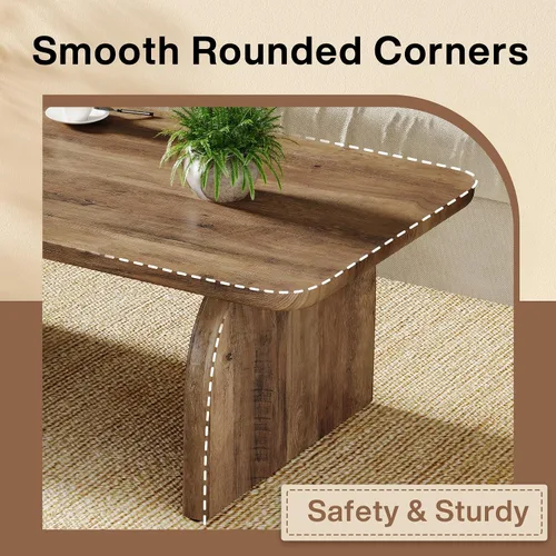 Vista 7 de Tribesigns - Mesa de café rectangular, mesa de 47 pulgadas de madera para sala de estar, mesa de centro baja de estilo granja con base resistente