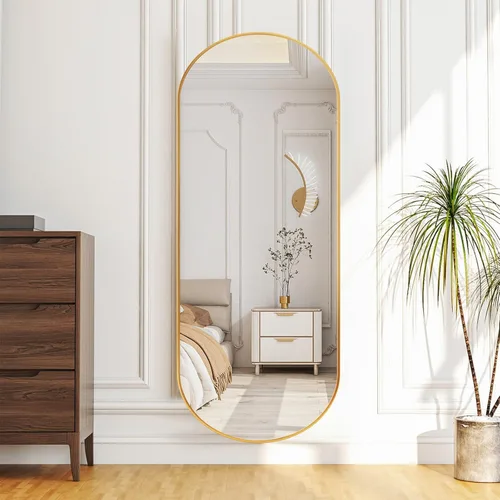 Vista 10 de ZHUNFA - Espejo de pie en forma de arco de longitud completa, espejo de piso ovalado de longitud completa, espejo de pared grande con arco superior