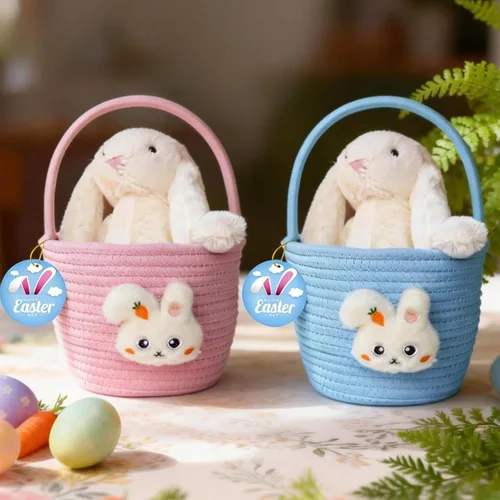 Vista 3 de Cesta de Pascua, cestas de Pascua para niños, cesta de Pascua personalizada para niños y niñas, juego de 2 huevos de conejo vacíos, niños, niñas