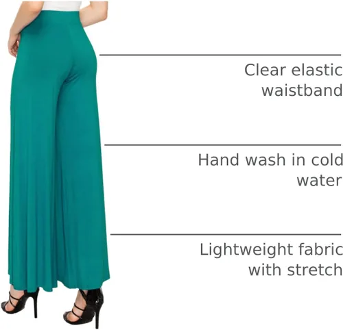 Vista 115 de Made By Johnny Pantalones palazzo elásticos de pierna ancha para mujer, lisos, casuales, cómodos