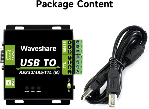 Vista 2 de Waveshare CH343G USB a RS232/485/TTL Interfaz Industrial Aislado Convertidor Protección Circuitos y Carcasa de Aleación de Aluminio para Equipos