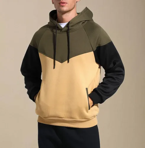 Vista 7 de Sudadera con capucha de forro polar de peso medio para hombre, casual, bloque de color, con bolsillos
