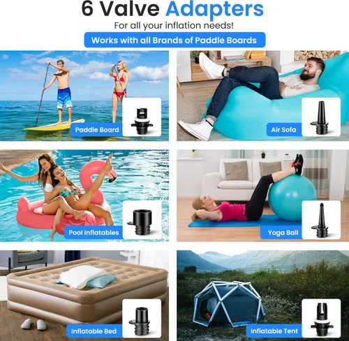 Vista 3 de SereneLife Compresor de bomba de aire digital compacto premium con PSI preestablecido apagado automático para inflar tablas de remo SUP, barcos