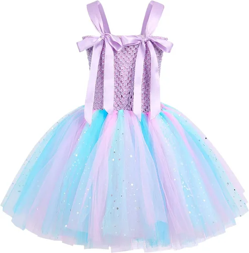 Vista 2 de Vestido tutú de sirena para niñas, vestidos de princesa de sirena Morado claro#a01237