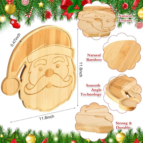 Vista 2 de Sliner 4 platos de Navidad con forma de Papá Noel, bandeja de madera para aperitivos de madera, bandeja de dulces en forma de Papá Noel, bandeja