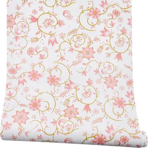 Vista 10 de Revestimiento autoadhesivo floral rosa para estantes, mesa extraíble, papel decorativo para espacios de trabajo, caja de almacenamiento de fotos