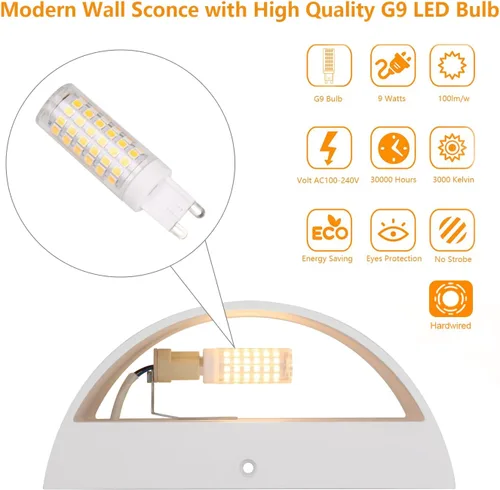Vista 2 de Tipace Modernos apliques LED de pared para interiores, 2 paquetes de luces de pared interiores cableadas de aluminio hacia arriba y hacia abajo, luz