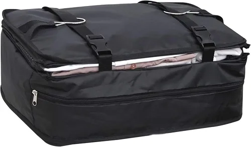 Vista 2 de Bolsa de viaje colgante, organizador de armario portátil, espacio grande, 3 capas de malla, 1 bolsillo con cremallera, tela de lona plegable