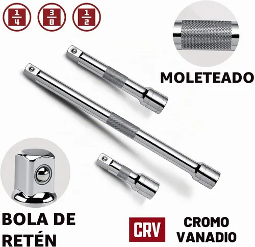 Vista 5 de Powerbuilt Master 949009 - Juego de accesorios y trinquetes, 16 piezas, herramientas de transmisión de 1/4, 3/8 y 1/2 pulgada, barras de extensión