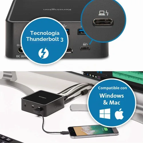 Vista 2 de Kensington Estación de acoplamiento Thunderbolt 3 SD2400T - 85W PD - Dual 4K para Windows y Mac - Compatible con TAA (K38390NA)