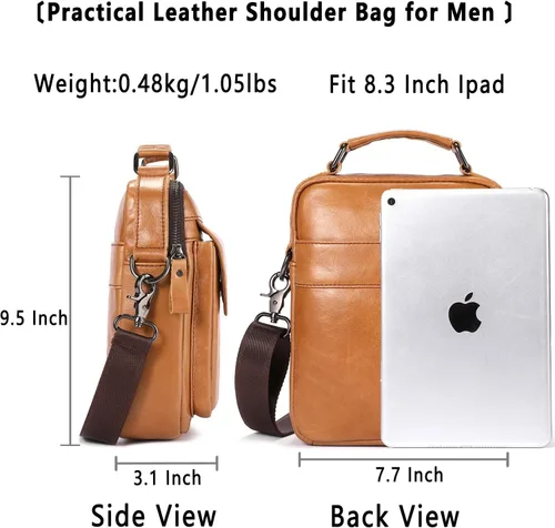 Vista 2 de Bolso de hombro de cuero para hombre, bolso cruzado casual, bolso de mensajero vintage de viaje, bolso multifunción