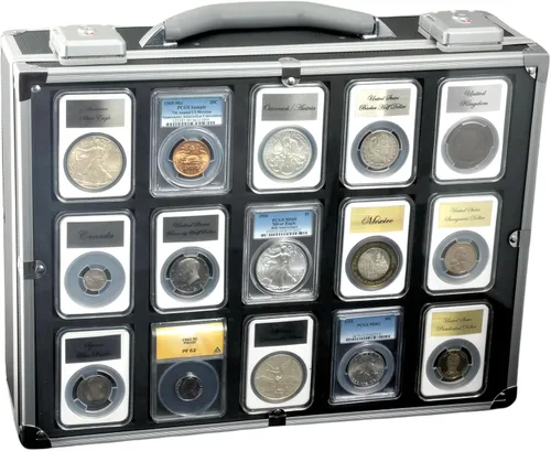 Vista 11 de Ursae Minoris Elite - Caja de aluminio negra para 12 portamonedas de estilo certificado o certificado NGC, PCGS, ANACS, Elite, Lighthouse, BCW Negro