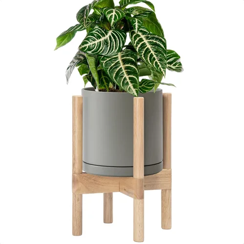 Vista 50 de D'vine Dev Maceta de cerámica con soporte de ébano – Maceta redonda moderna de 8 pulgadas con soporte para maceta de madera, color negro, 55-B-M-2