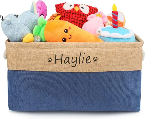Vista 12 de Cesta de almacenamiento personalizada de juguetes para perros, plegable, caja de almacenamiento con nombre de la mascota, organizador para juguetes