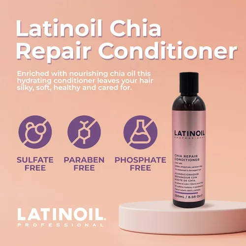 Vista 2 de LATINOIL Chia - Acondicionador reparador de cabello sin parabenos ni sulfatos, tratamiento natural con queratina para dañados, tratados
