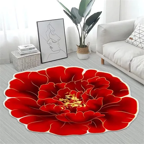 Vista 12 de Alfombra con forma de flor amarilla de 7 pies, alfombra de decoración de sala de estar, adecuada para baño, dormitorio y sala de estar, parte 5