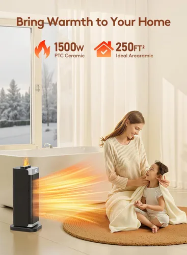Vista 7 de Calentadores de espacio para uso en interiores, calentador de espacio portátil con humidificador/luz ambiental, calentadores eléctricos seguros