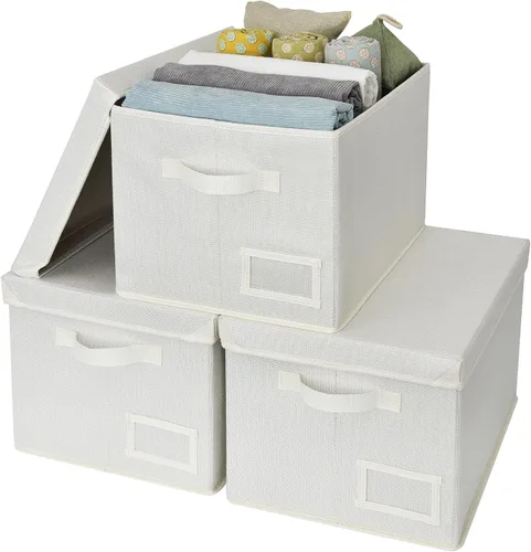 Vista 13 de GRANNY SAYS Cajas de tela con tapas, contenedores de almacenamiento con asas, contenedores de estante para organizar, cajas de almacenamiento extra