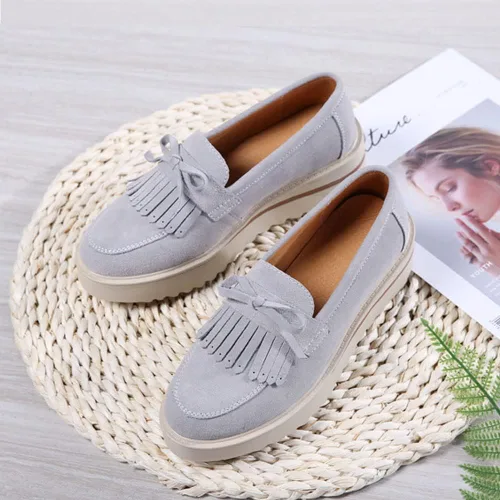 Vista 3 de YING LAN Mocasines de plataforma para mujer, cómodos mocasines de gamuza anchos y bajos, zapatos casuales de cuña