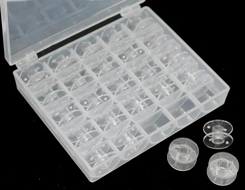 Vista 3 de 25 piezas de bobinas para máquina de coser, bobinas de coser con estuche, bobinas Sa156, bobinas clase 15, bobinas de plástico compatibles
