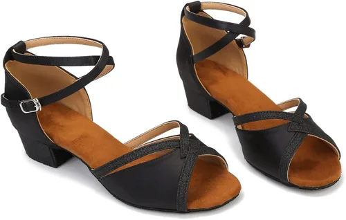Vista 5 de TTdancewear Zapatos de baile de tacón bajo cubano para mujer, zapatos de baile latino, zapatos de práctica para principiantes, con purpurina