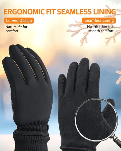 Vista 4 de Guantes de invierno para hombres y mujeres en clima frío, guantes térmicos con dedos para pantalla táctil, guantes cálidos resistentes al agua