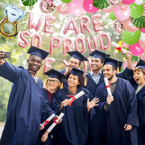 Vista 8 de Globos con texto en inglés «We Are So Proud Of You» para playa, tropical, hawaiano, Aloha Luau, decoraciones para fiestas de graduación, clase