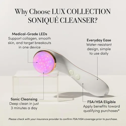 Vista 4 de reVive Light Therapy Lux Collection Soniqué Limpiador, Cepillo Limpiador Facial Sónico con Terapia de Luz Roja de Grado Médico para el Rostro