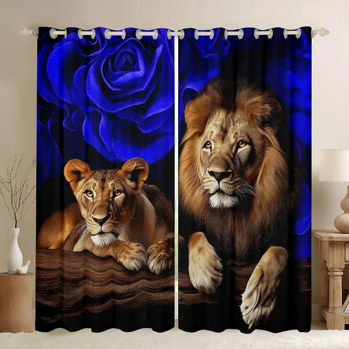 Vista 20 de Erosebridal Cortinas de Rosas Rojas 3D Tratamientos para Ventanas de Guepardo, Paneles de Cortinas con Estampado de Gato Leopardo para Sala