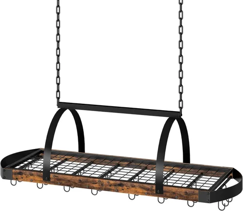 Vista 11 de CHOEZON Estante para ollas colgante, colgador de ollas para la cocina, soporte para ollas montado en el techo, organizador de utensilios de cocina