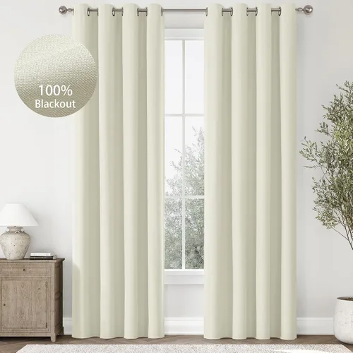 Vista 13 de ChrisDowa Cortinas 100% Opacas de Abedul Sólido de 45 Pulgadas de Largo, 2 Paneles para Dormitorio y Sala de Estar, Estilo Granja Oscurecedoras