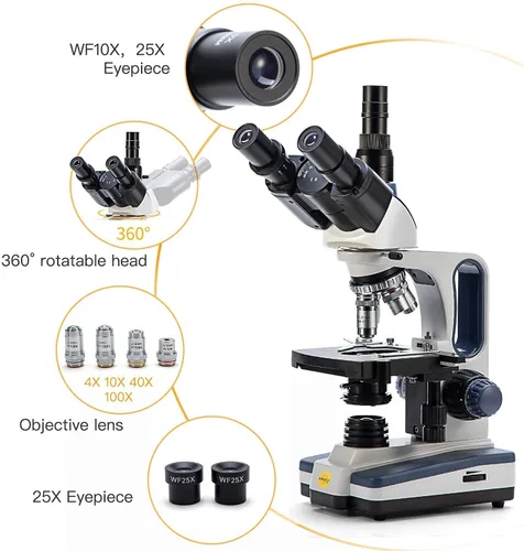 Vista 2 de Swift SW350T Microscopio Compuesto Trinocular, Magnificación 40X-2500X, Etapa Mecánica de Dos Capas, con Cámara de 5.0 mp y Software Compatible