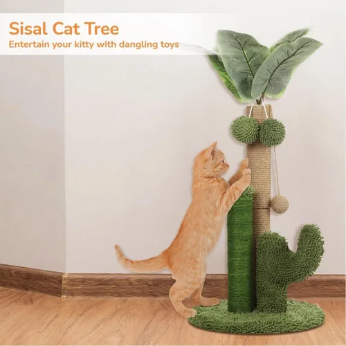 Vista 5 de joyibay Poste rascador para gatos de 11.8 x 19.3 pulgadas, árbol para gatos con juguete colgante, rascador de cactus para interiores, poste rascador