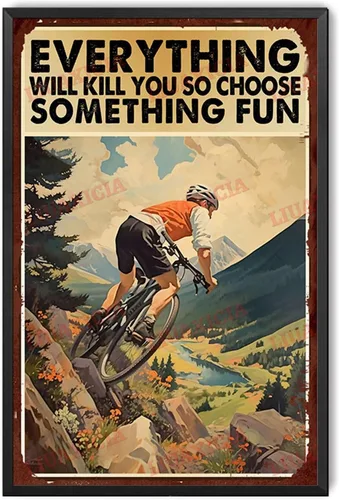 Vista 17 de Letrero de metal de estilo retro para motocicleta con texto en inglés "Choose Something Fun para sala de estar, dormitorio, Deccor" de 12 x 16