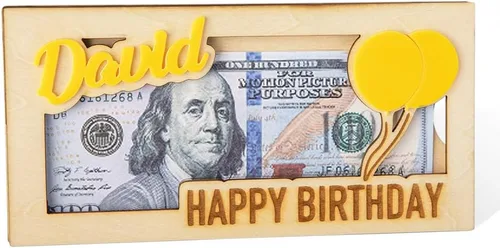 Vista 7 de Sobre de madera personalizado para dinero de cumpleaños, con nombre personalizado, sobre de efectivo, cartera de dinero, sobre de feliz cumpleaños