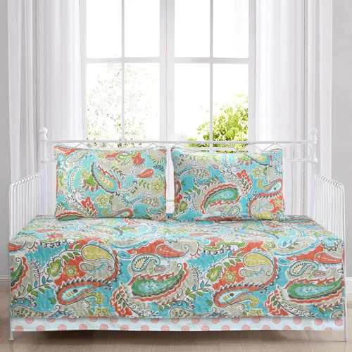 Vista 3 de Blue Cotton 3-Piece Reversible Floral Paisley Quilt Bedding Set by Cozy Line Home Fashions