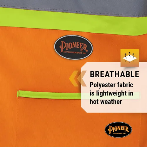Vista 5 de Pioneer Chaleco de seguridad con mangas Hi Vis para hombres y mujeres, tricot transpirable, cinta reflectante, bolsillos, clase 3, color naranja