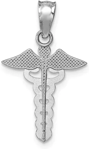 Vista 3 de Colgante de alerta de emergencia con símbolo médico de oro blanco macizo de 14 quilates, Metal