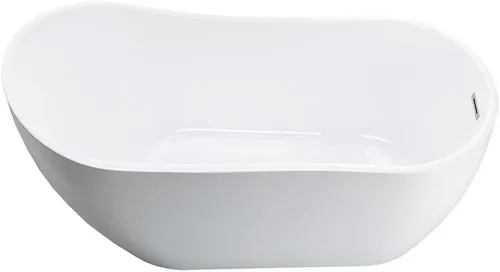 Vista 15 de WOODBRIDGE Bañera de acrílico independiente de 67 pulgadas, bañera blanca de remojo contemporáneo con desbordamiento y drenaje de níquel cepillado
