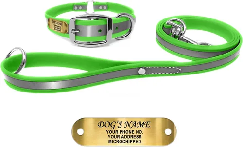 Vista 22 de Regal Dog Products Collar de perro reflectante negro pequeño con placa de nombre grabada personalizada y anillo central resistente Collares