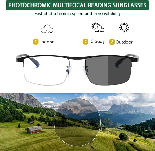 Vista 2 de Gafas de lectura progresivas multifocales fotocromáticas para hombre, con protección UV, gafas de sol de transición, antiluz azul, lectores UV