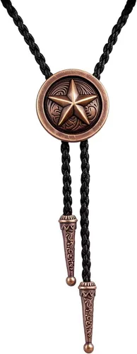 Vista 11 de BRBAM - Corbata de cuero estilo retro con diseño de vaquero occidental y estrella solitaria para hombre Estilo 3 - Bronce