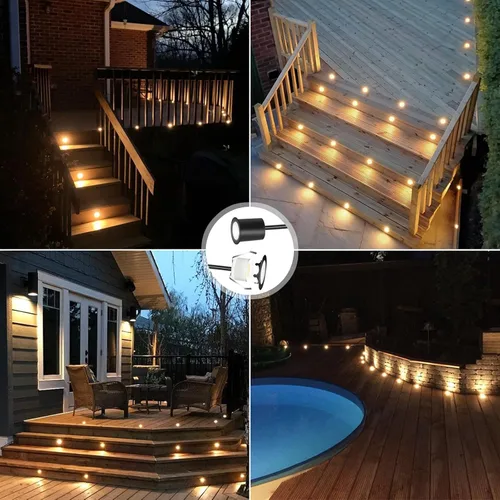 Vista 2 de RNEHON - Luz LED empotrable de color blanco cálido, luces de bajo voltaje de 12 V con carcasa protectora, Φ1.18 luces de paisaje al aire libre
